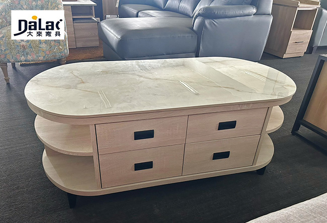 373-104白梧桐亮光導圓岩板茶几（120，150cm）